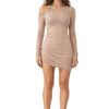 Women Beige Asymmetric One-Shoulder 3-Piece Swimwear Ruched Beach Cover-Up Dress