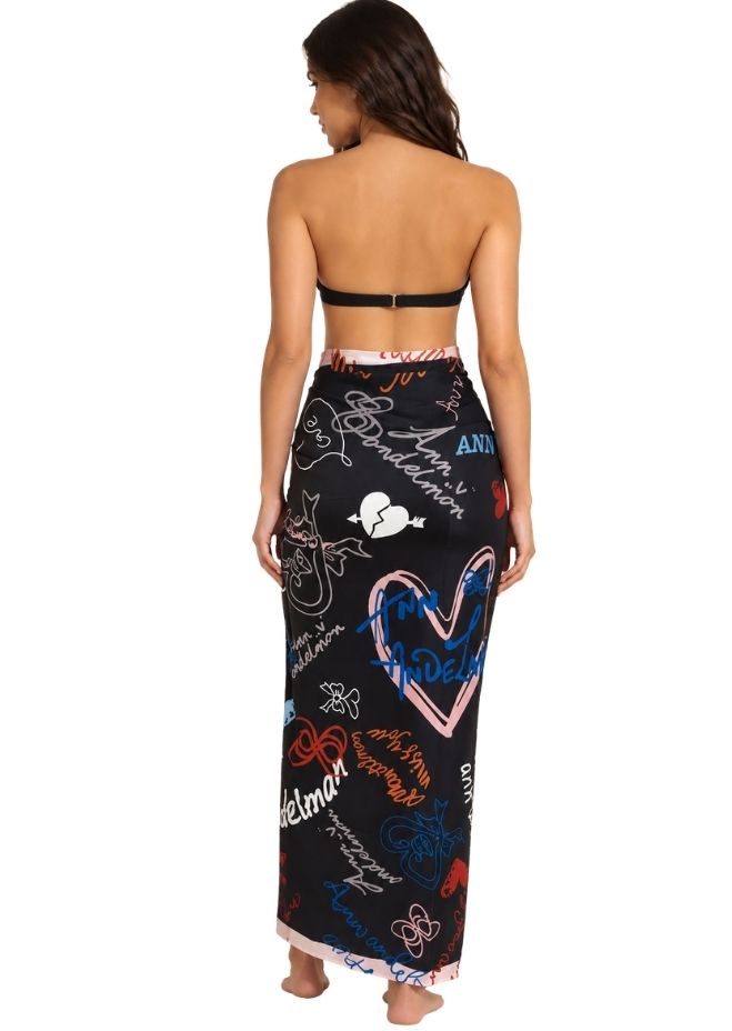 Women Black Printed Tie-Up Sarong Cover-Up