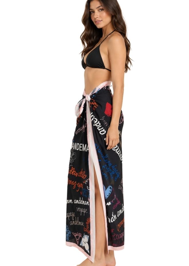 Women Black Printed Tie-Up Sarong Cover-Up