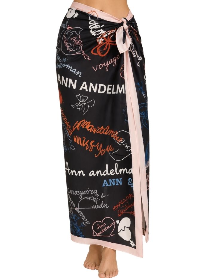 Women Black Printed Tie-Up Sarong Cover-Up