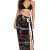 Women Black Printed Tie-Up Sarong Cover-Up