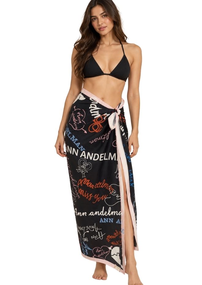 Women Black Printed Tie-Up Sarong Cover-Up