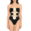 Women Black Strapless Cut-Out Monokini with Floral Appliqué