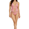 Women Dusty Pink Textured Halter Neck Tankini Set with Beaded Detail
