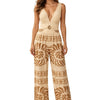 Women Ivory 2-Piece Swimwear Set with Ruched One-Piece Swimsuit & Printed Jumpsuit Cover-Up Resortwear
