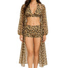 Women Mustard & Black Leopard Print 3-Piece Swimwear Set with Sheer Cover-Up