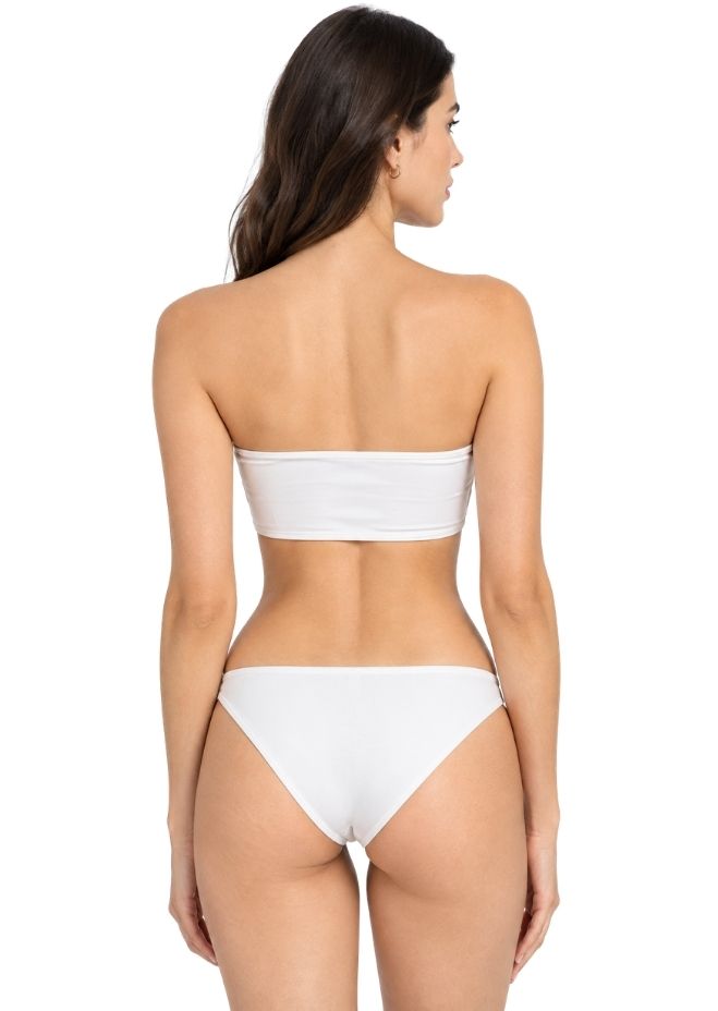 Women White Bandeau Bikini Set with Lace-Up Detail & Maxi Sarong