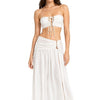 Women White Bandeau Bikini Set with Lace-Up Detail & Maxi Sarong