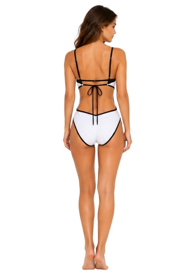 Women White & Black Color blocked Cut-Out Monokini