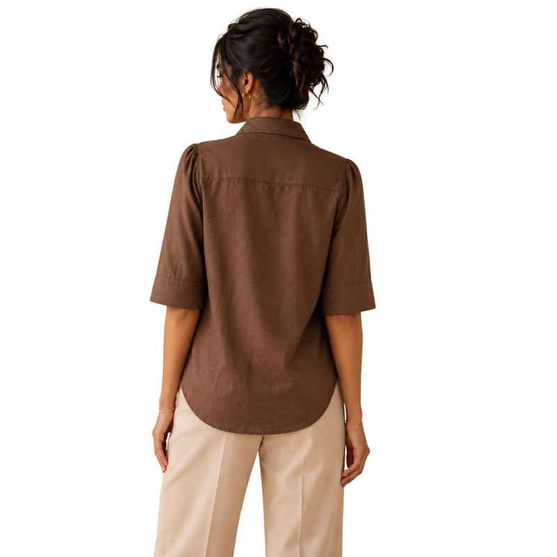 Women's Bow Neck Shirt | Stylish Formal Button-Down Top Brown