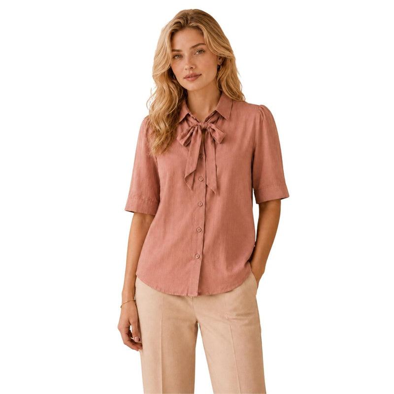 Women's Bow Neck Shirt | Stylish Formal Button-Down Top Dusty Rose Brown