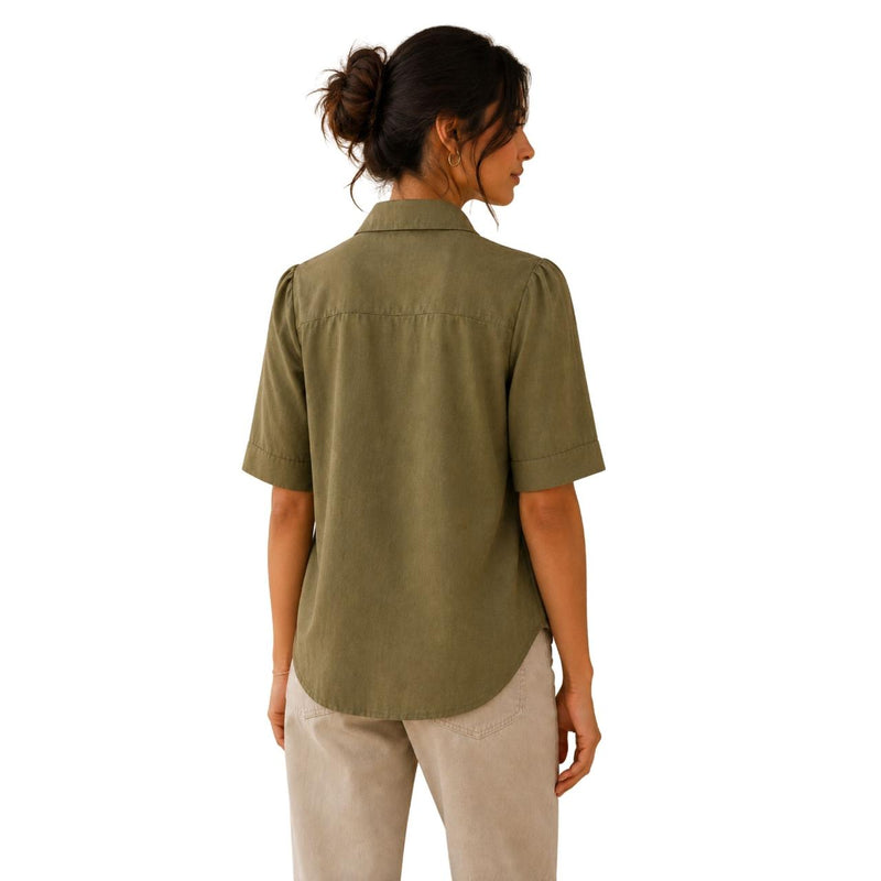Women's Bow Neck Shirt | Stylish Formal Button-Down Top Muted olive green