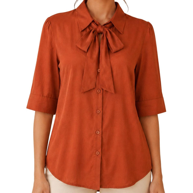 Women's Bow Neck Shirt | Stylish Formal Button-Down Top Red