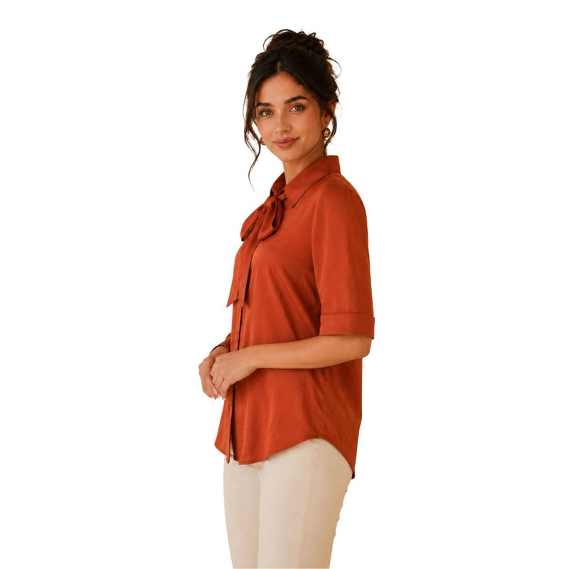 Women's Bow Neck Shirt | Stylish Formal Button-Down Top Red