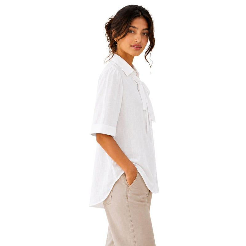 Women's Bow Neck Shirt | Stylish Formal Button-Down Top White