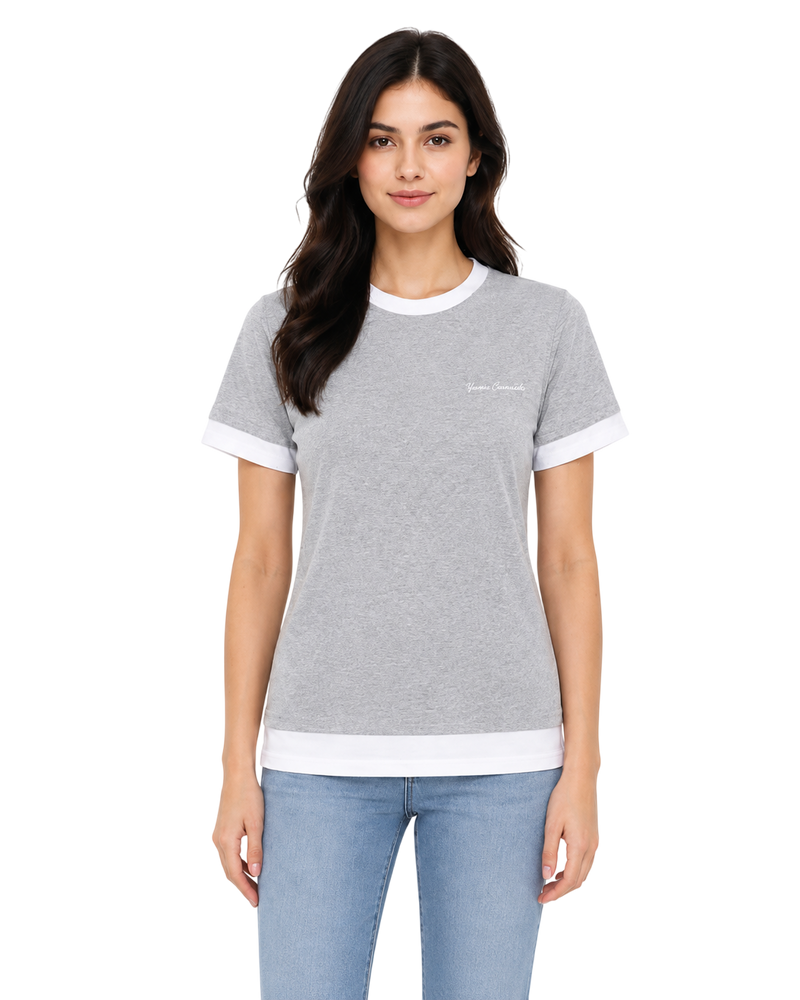 Women’s Grey Melange Double Layer T-Shirt with White Contrast