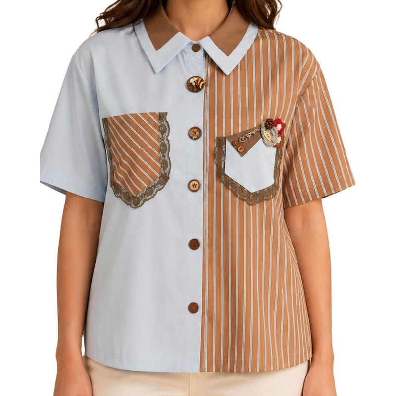 Women's Mocha Stripe Contrast Shirt
