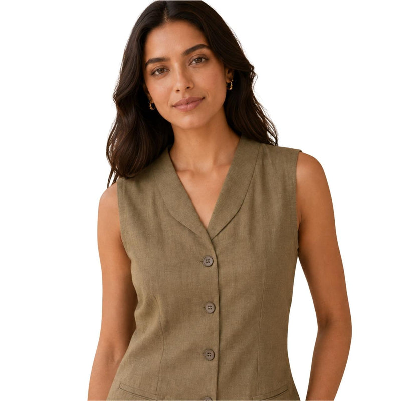 Women's Tailored Vest Top | Trendy Sleeveless Fashion Waistcoat Muted Olive Green