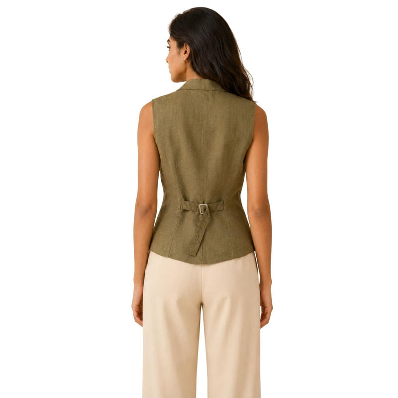 Women's Tailored Vest Top | Trendy Sleeveless Fashion Waistcoat Muted Olive Green