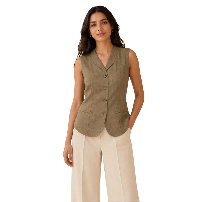 Women's Tailored Vest Top | Trendy Sleeveless Fashion Waistcoat Muted Olive Green