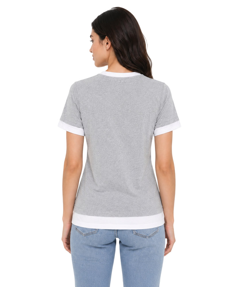 Women’s Grey Melange Double Layer T-Shirt with White Contrast