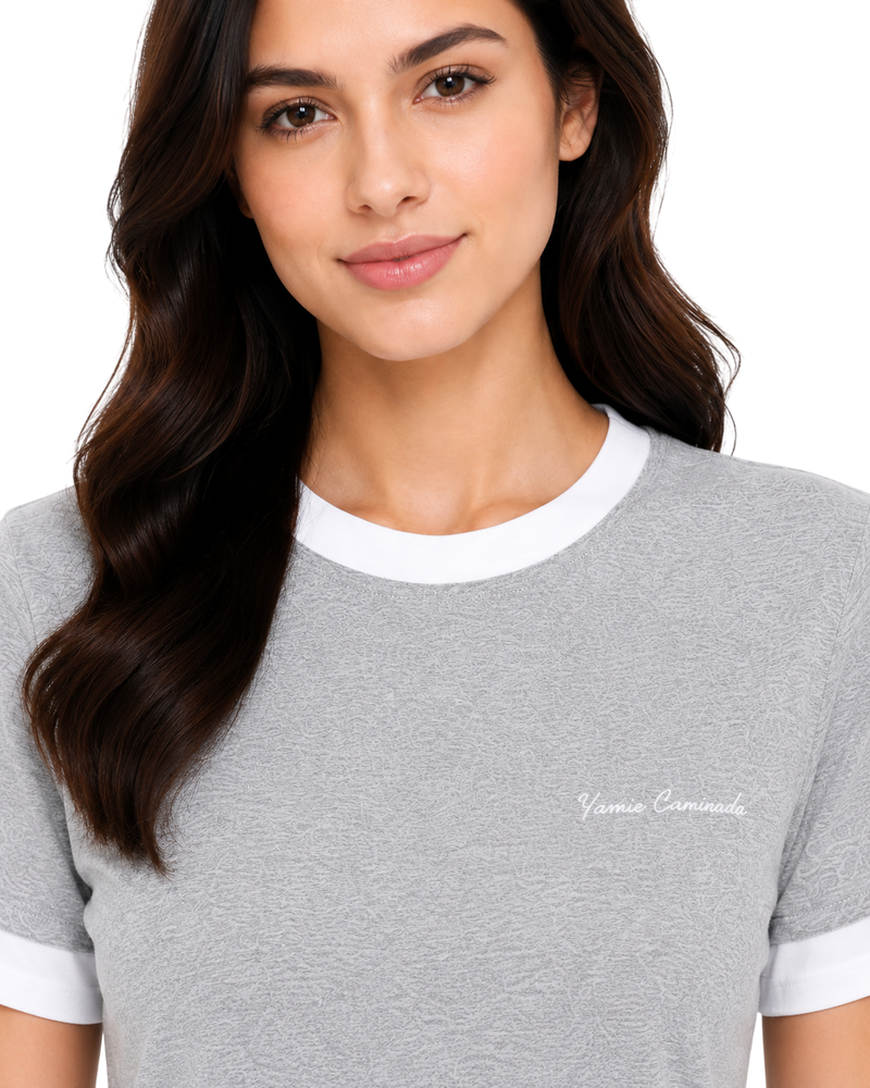 Women’s Grey Melange Double Layer T-Shirt with White Contrast