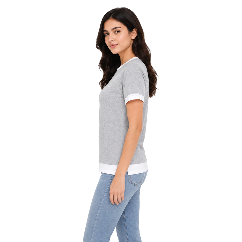 Women’s Grey Melange Double Layer T-Shirt with White Contrast