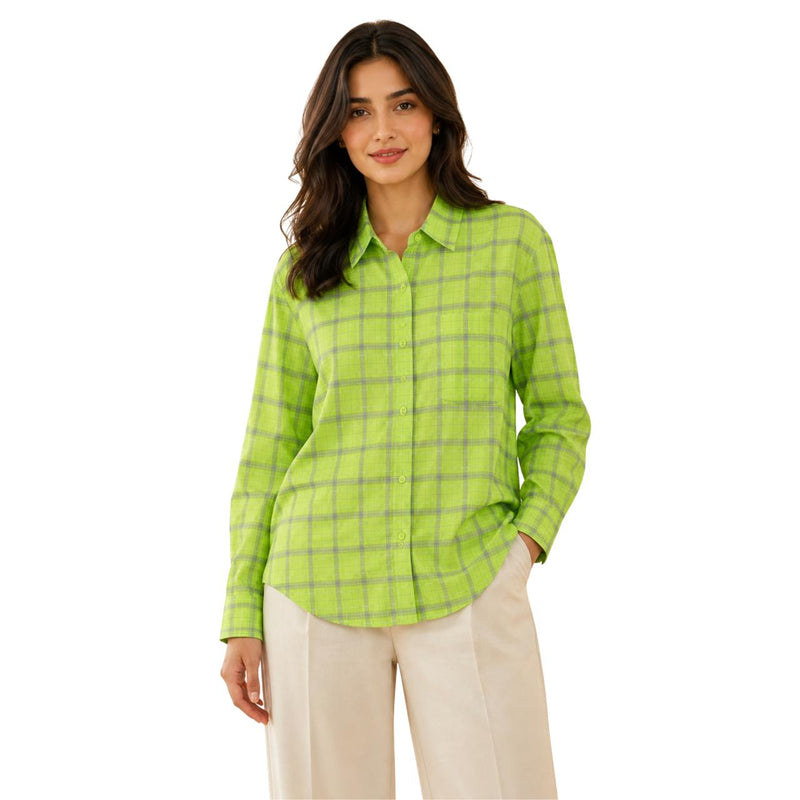 Women's Cotton Check Shirt | Long Sleeve Casual Plaid Casual Wear Green