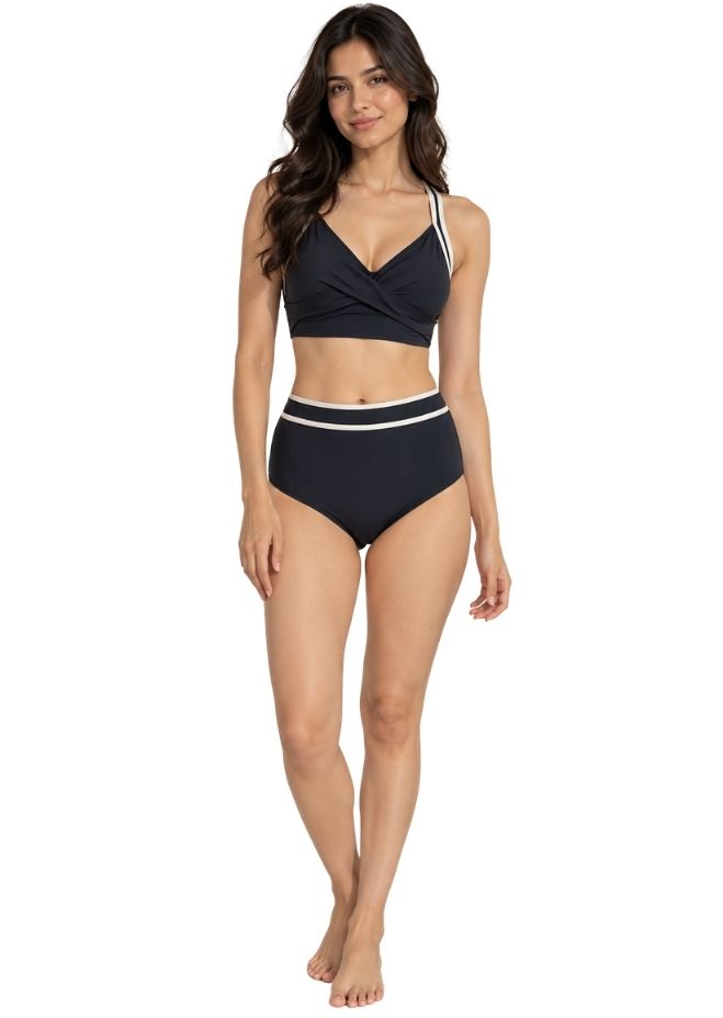 Women black & White Colour blocked Monokini Set